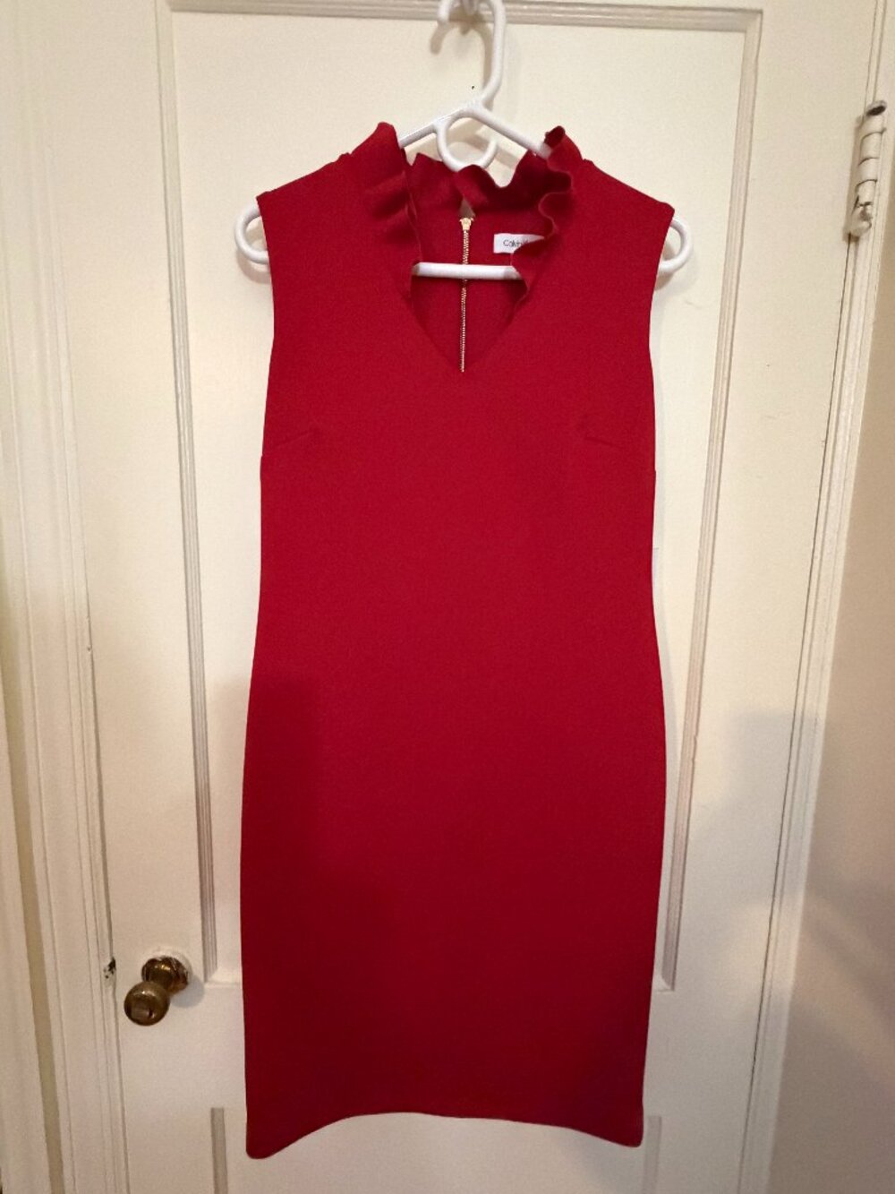 NWT Calvin Klein Red Ruffle Collar Sheath Dress Size 10